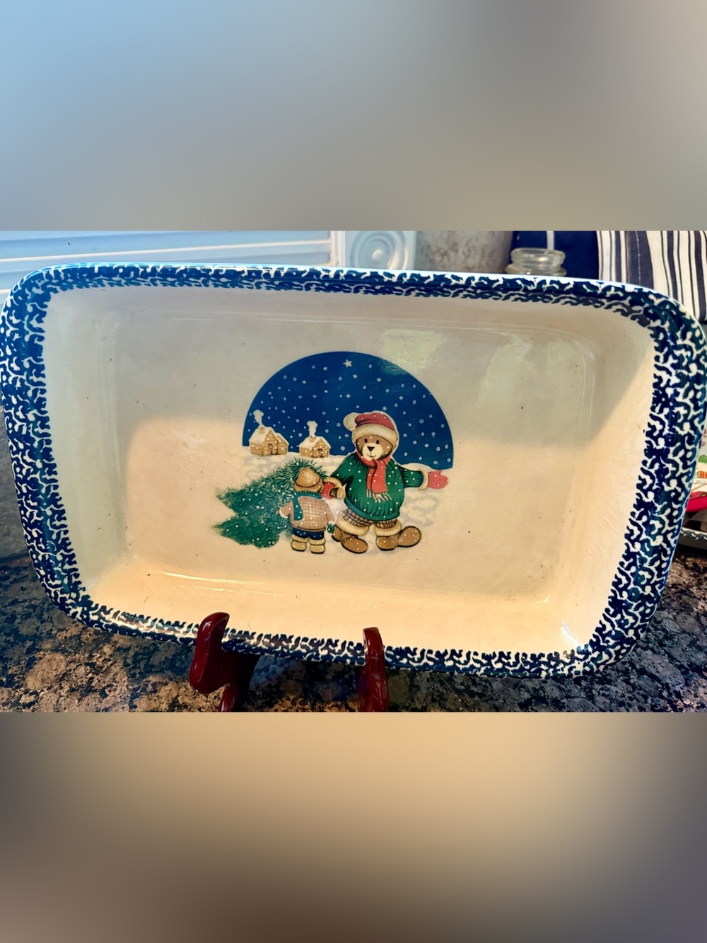 Christmas Tree Bear Holiday Stoneware Casserole Dish Dolgencorp, Inc.  14”.